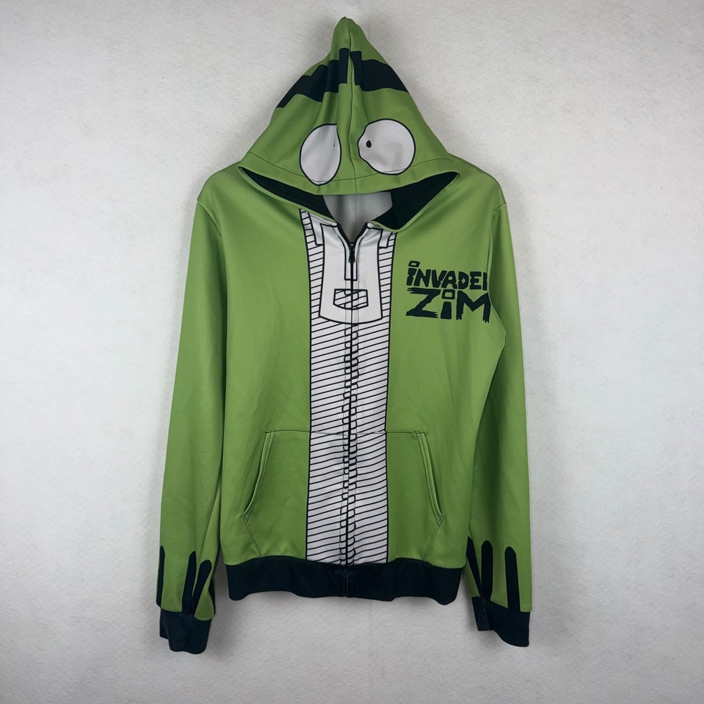 Invader Zim GIR Costume Hoodie Green Zip Up Sweatshirt Large Cosplay Y2K Emo
